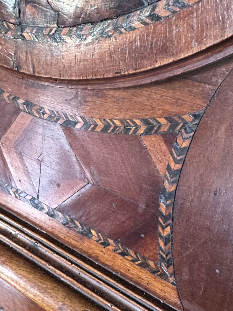 Bresse Clock In Veneered And Inlaid Wood, Comtois Movement 18th Century-photo-7