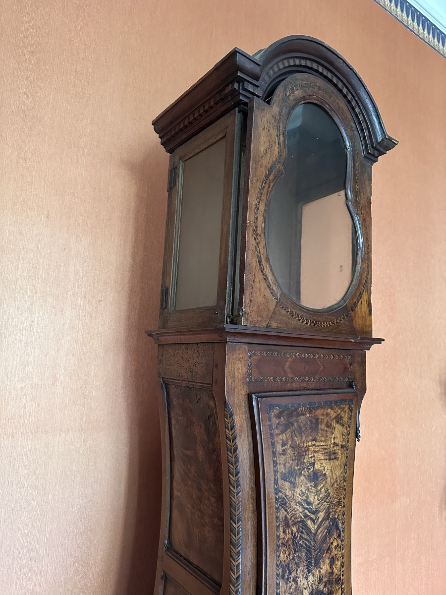 Bresse Clock In Veneered And Inlaid Wood, Comtois Movement 18th Century-photo-8