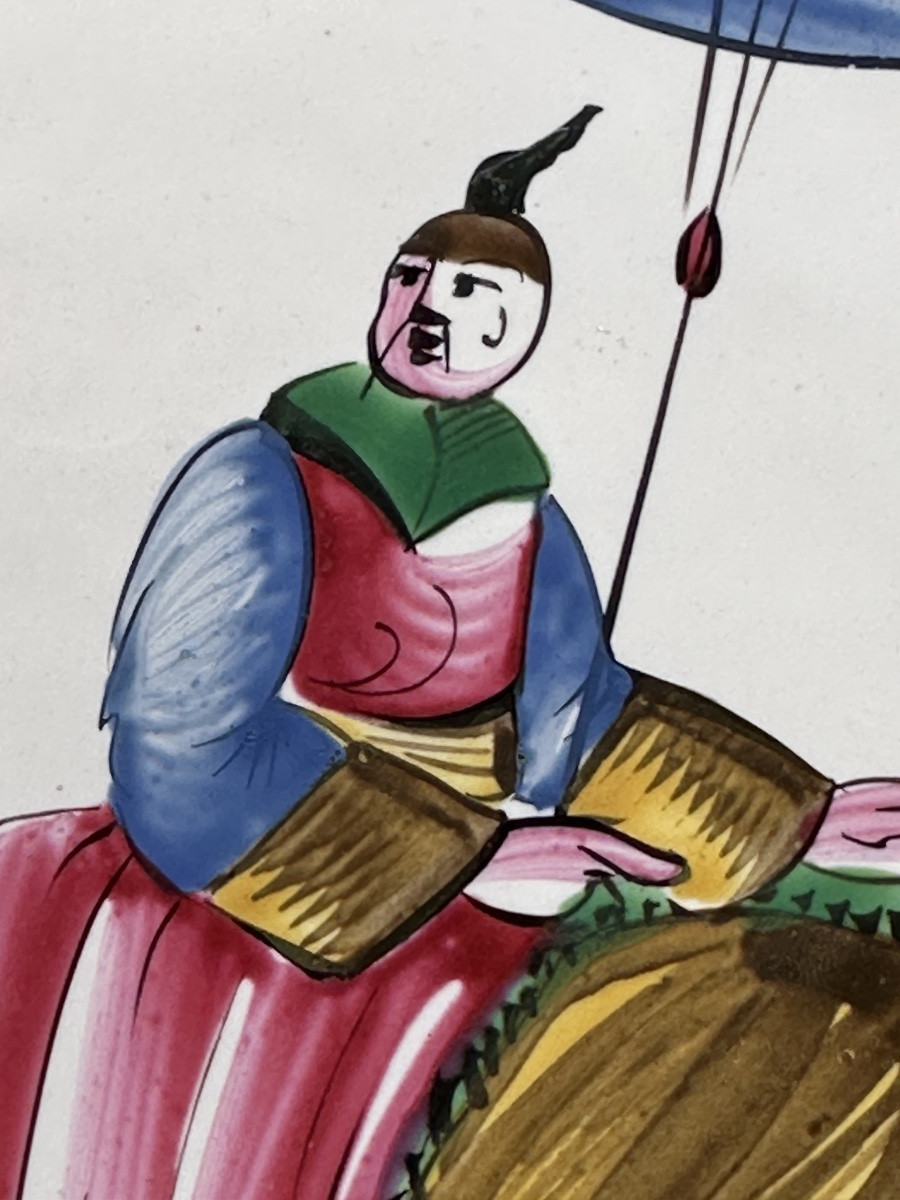 Earthenware Plate Decorated With Chinese Portrait And Parasol Les Islettes 18th Century-photo-4