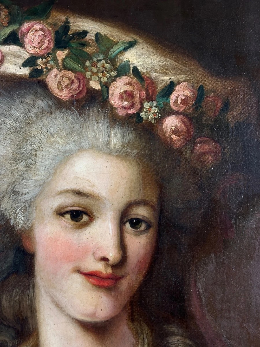 Painting Portrait Of A Courtesan Woman Headdress Princess Louis XVI Followed By Riout-photo-3