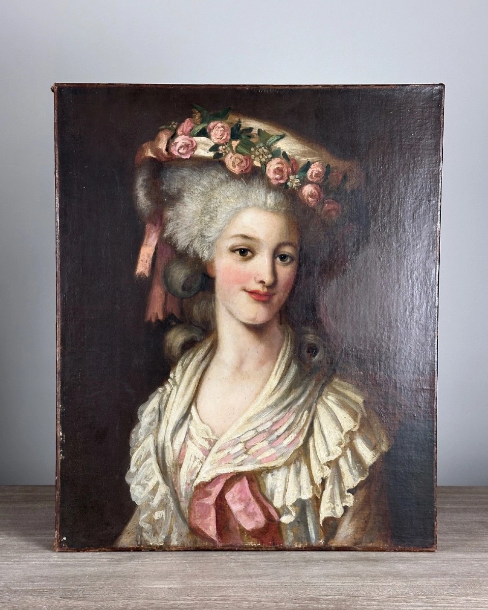 Painting Portrait Of A Courtesan Woman Headdress Princess Louis XVI Followed By Riout-photo-4