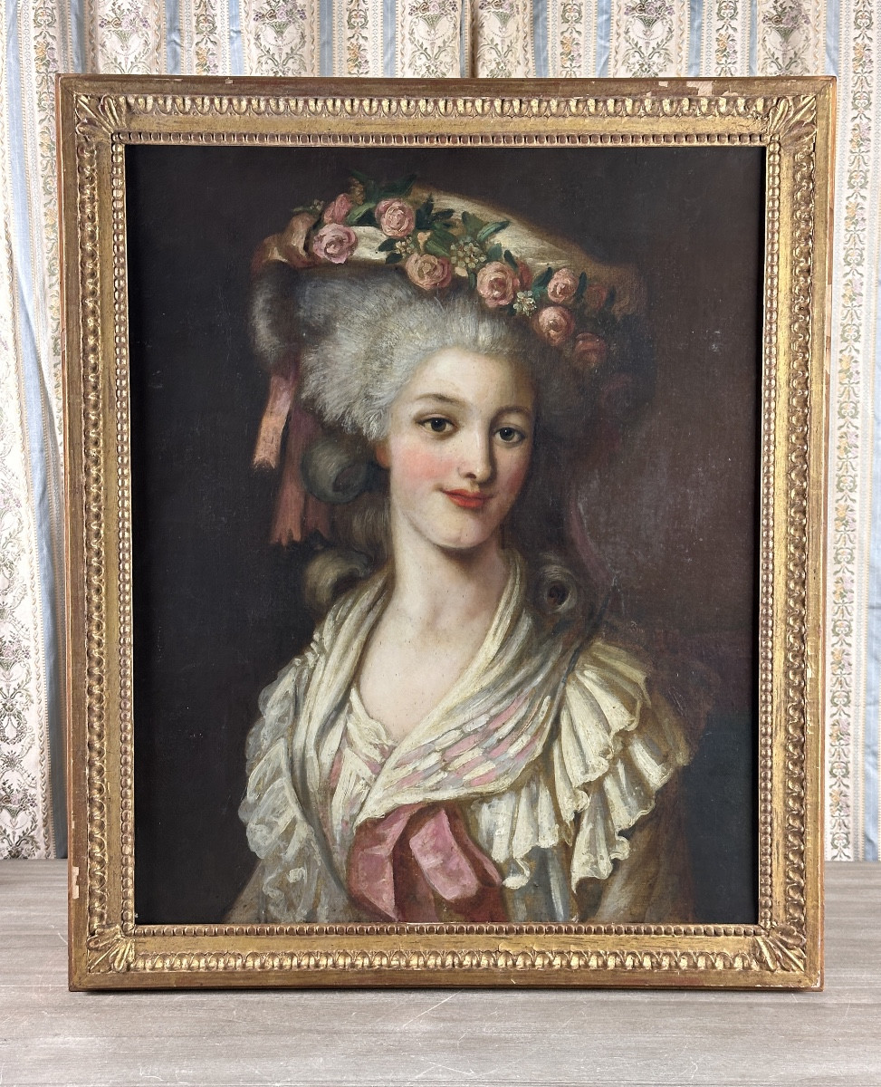 Painting Portrait Of A Courtesan Woman Headdress Princess Louis XVI Followed By Riout