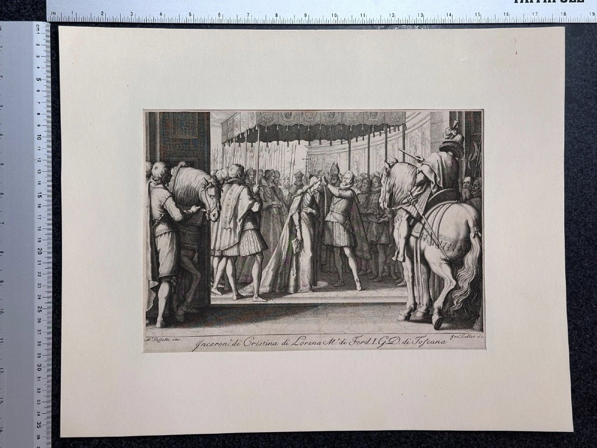 Jacques Callot d’après Matteo Rosselli, Incoronazione di Cristina di Lorena, gravure ancienne d-photo-8