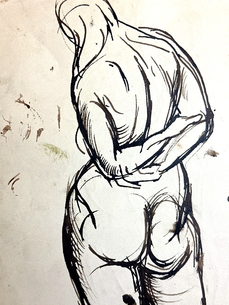 TEN KATE III Dessin à l’encre Étude de nus féminins dos attitude Moderne-photo-2