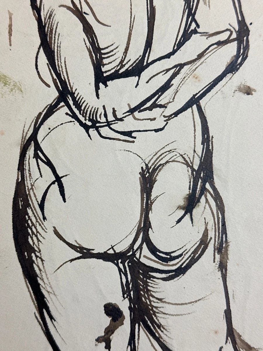 TEN KATE III Dessin à l’encre Étude de nus féminins dos attitude Moderne-photo-1
