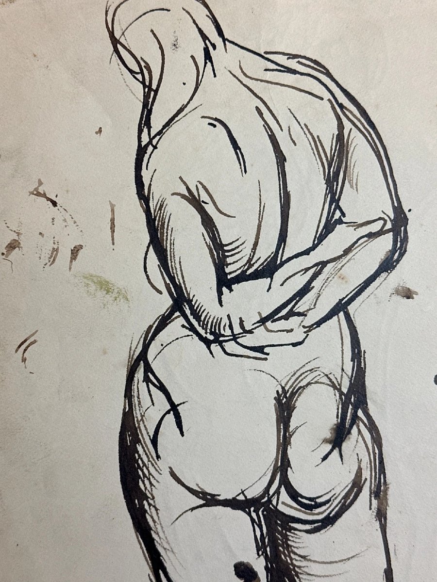 TEN KATE III Dessin à l’encre Étude de nus féminins dos attitude Moderne-photo-2