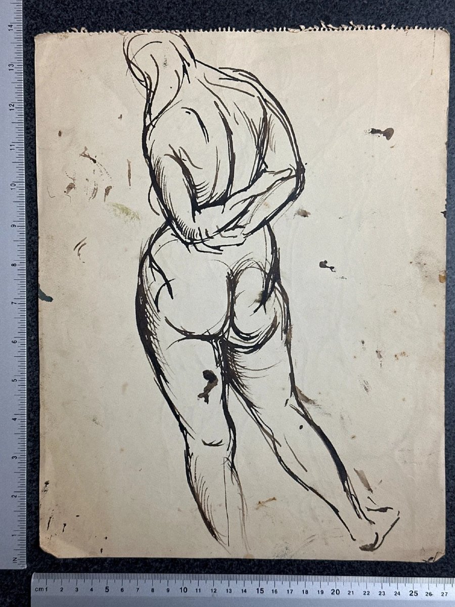 TEN KATE III Dessin à l’encre Étude de nus féminins dos attitude Moderne-photo-3