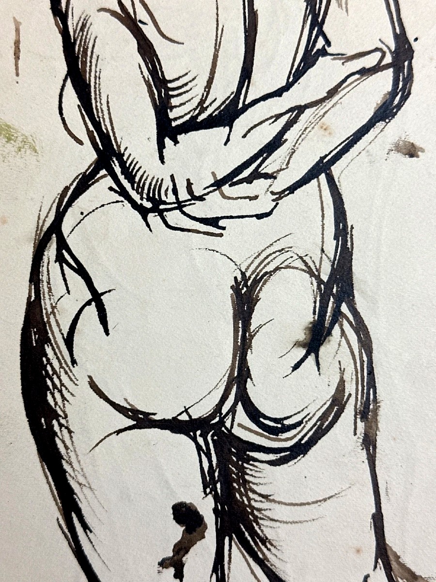 TEN KATE III Dessin à l’encre Étude de nus féminins dos attitude Moderne