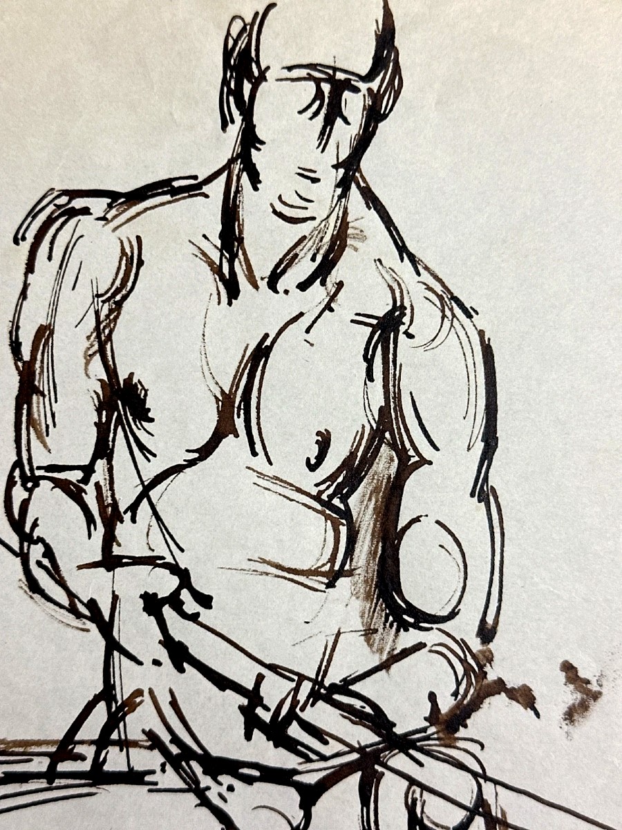 TEN KATE III Dessin à l’encre Étude de nu masculin assis