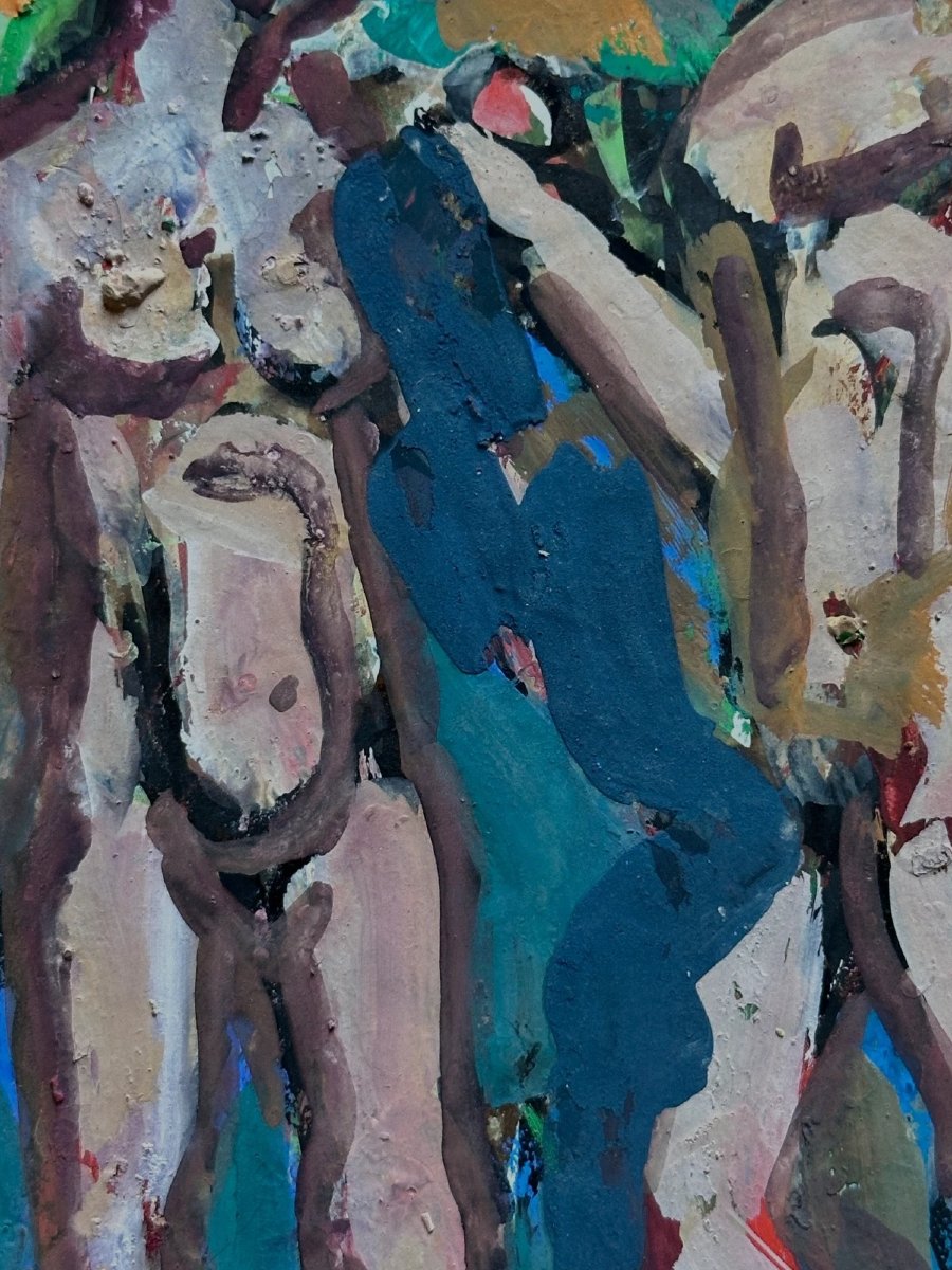 Ten Kate Antique Cobra Drawing Portrait Couple Man Woman Standing Nude Gouache 1950-photo-2