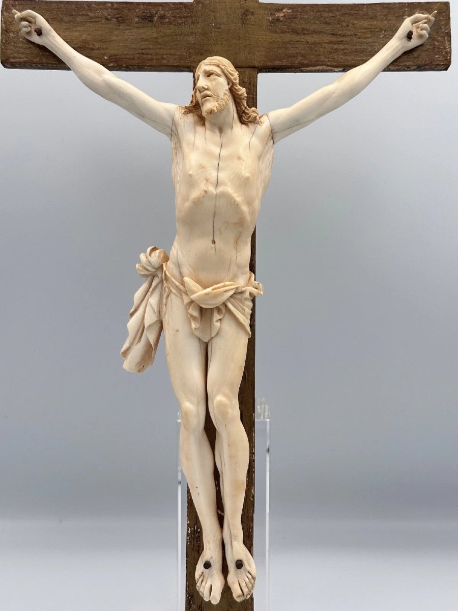 Grand Christ Vivant sur la croix Corpus Christi Ivoire sculpté Parisien 19ème -photo-3