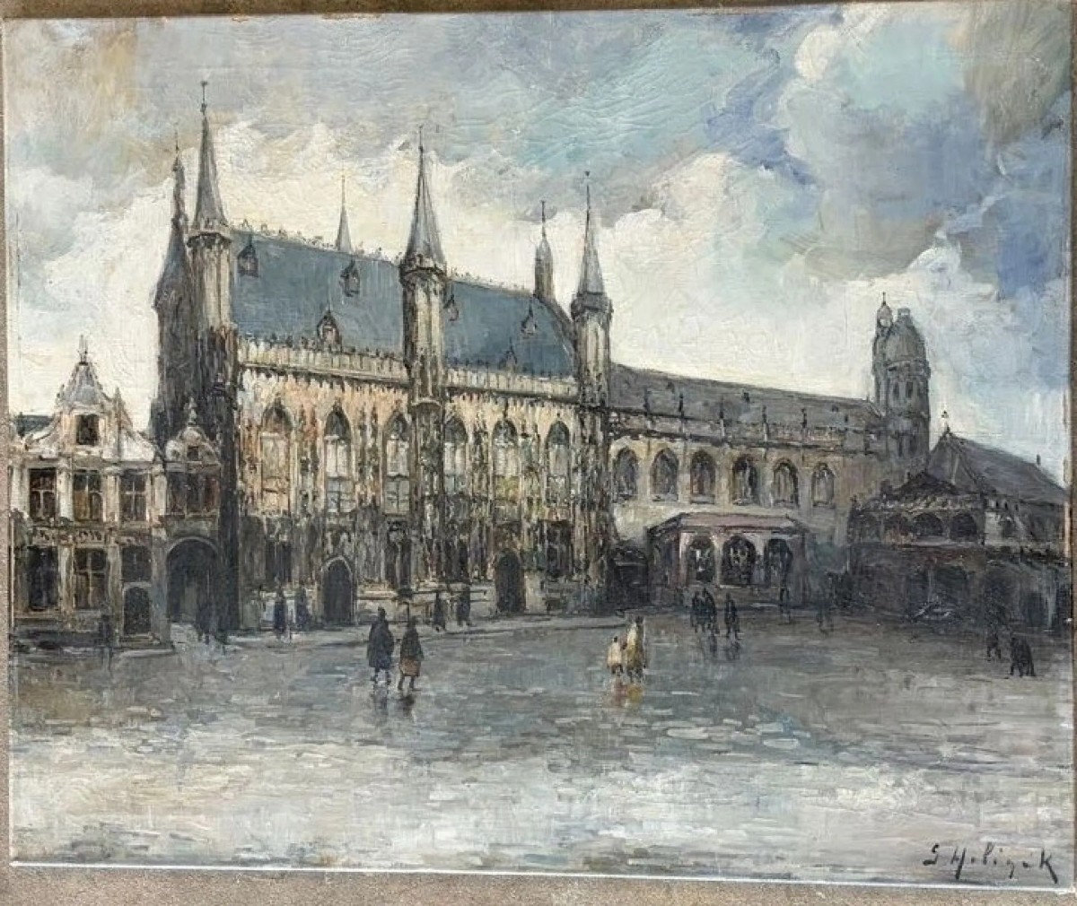 Gustave Helinck Painting Landscape View Sky Bruges Animated Post Impressionist Belgian-photo-4