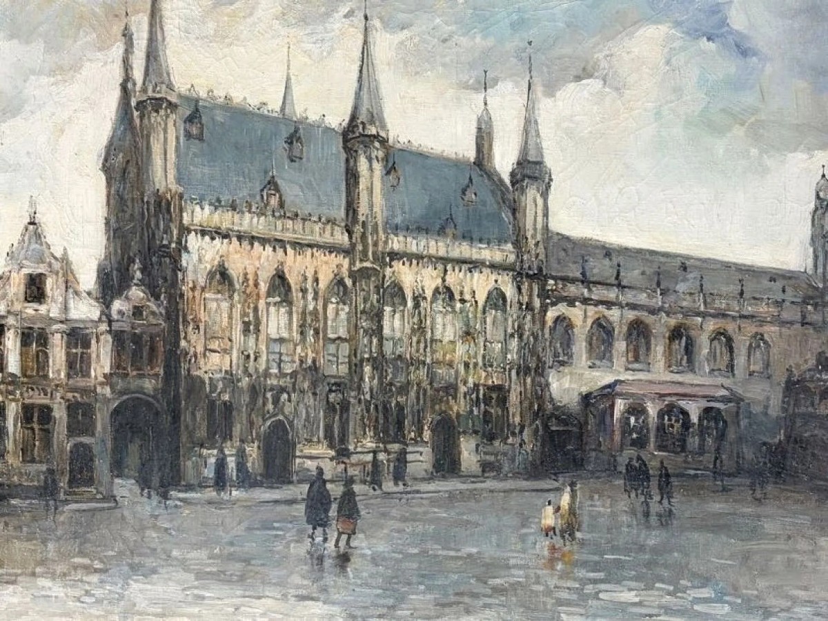 Gustave Helinck Painting Landscape View Sky Bruges Animated Post Impressionist Belgian