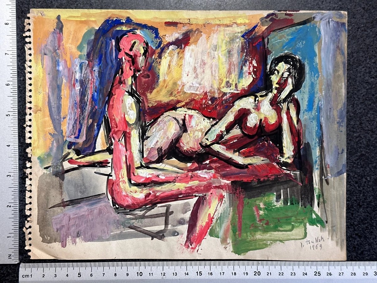 Ten Kate Portrait Nude Cobra Couple In A Gouache Interior-photo-5