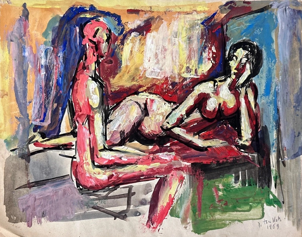 Ten Kate Portrait Nude Cobra Couple In A Gouache Interior