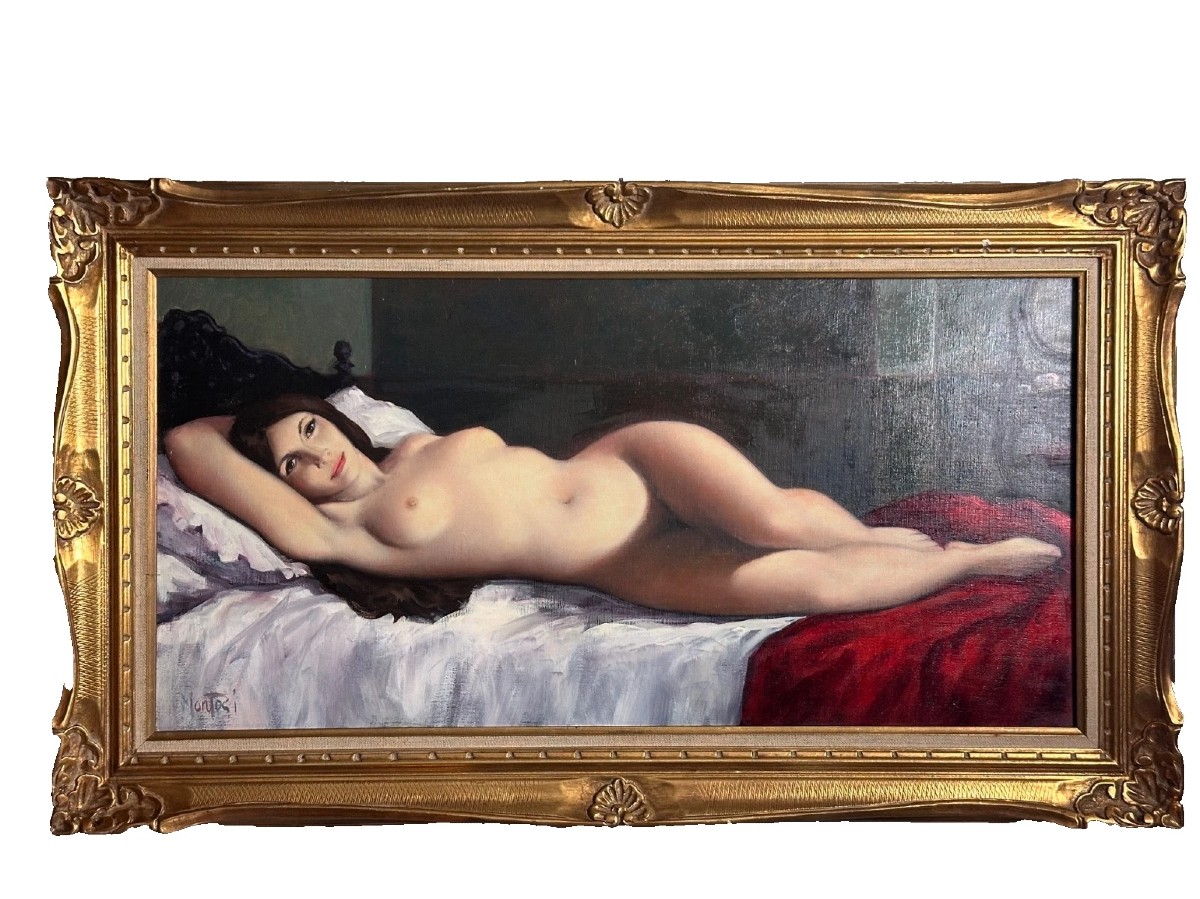 Dobrosky Erotic Painting Portrait Of A Nude Young Woman In A Bedroom-photo-2