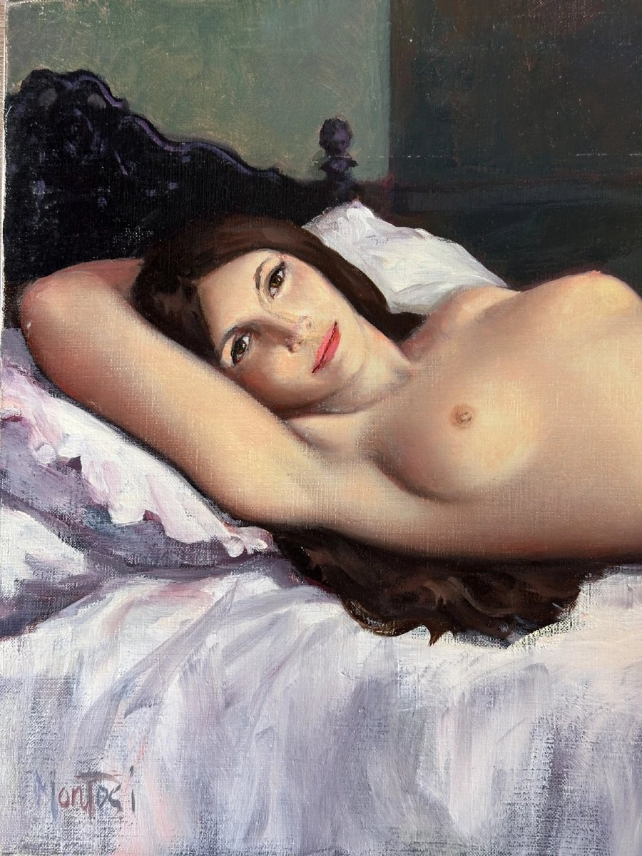 Dobrosky Erotic Painting Portrait Of A Nude Young Woman In A Bedroom-photo-2