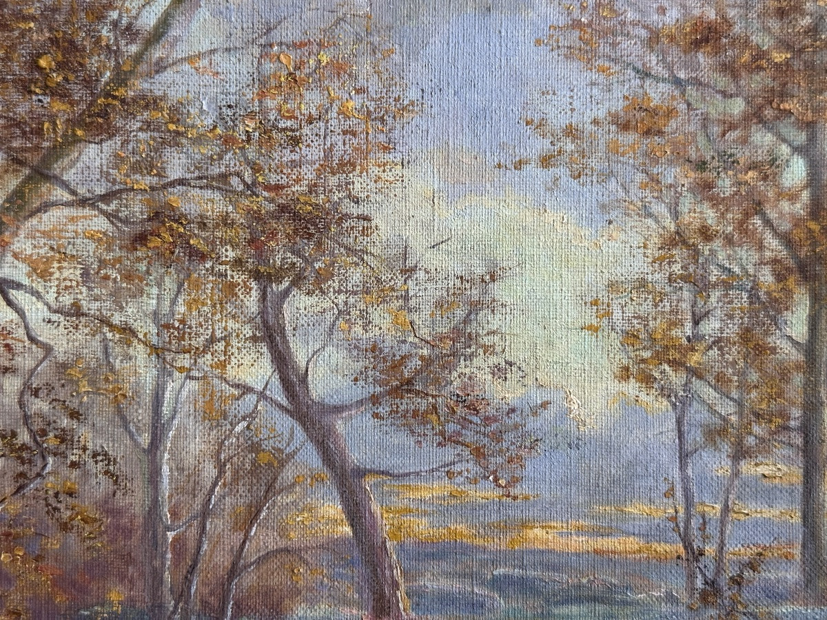 Schaeffer  Tableau ancien harde de sangliers Paysage forêt  1938  style de  Rötig-photo-4