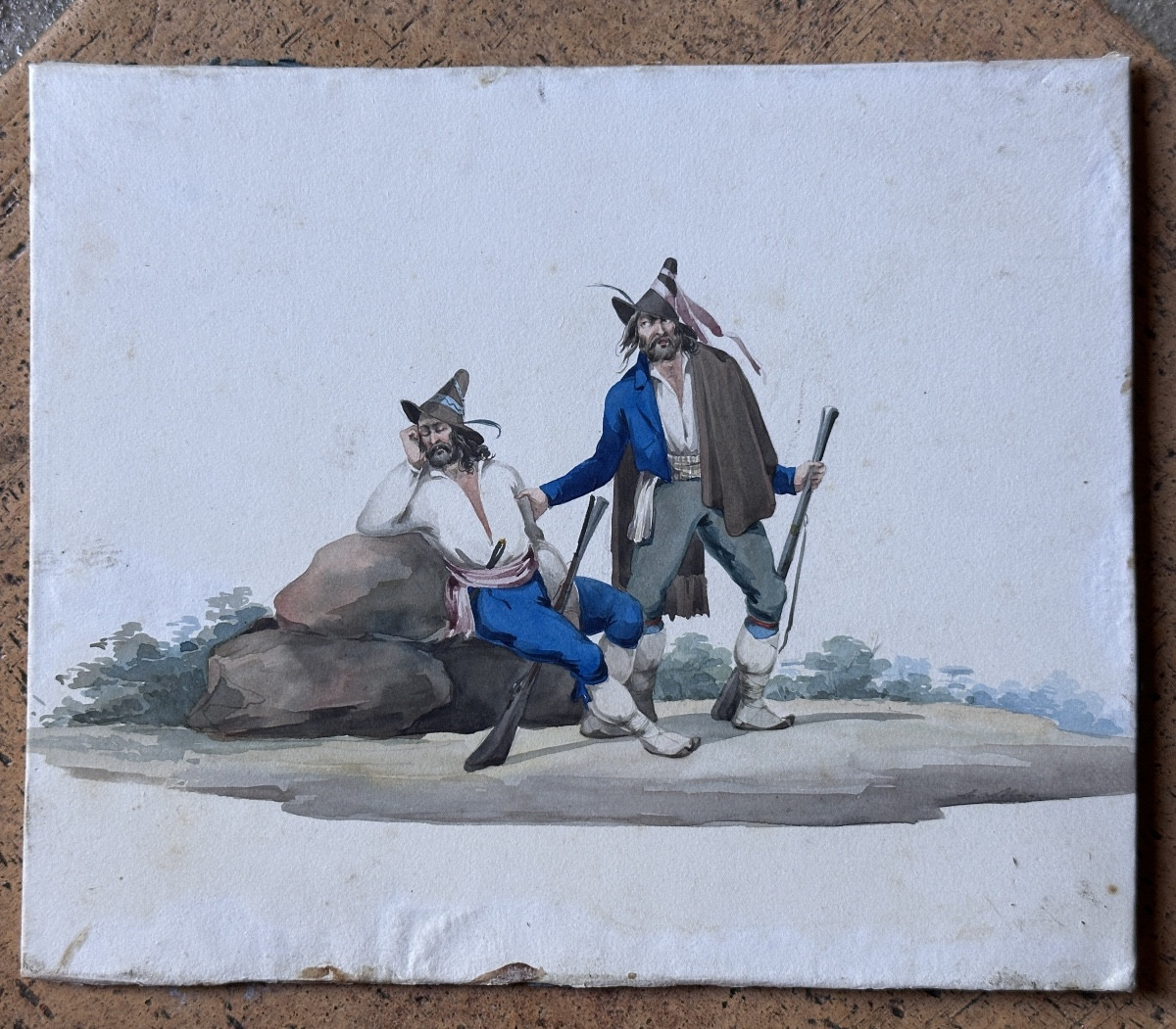 Dessin brigand Napolitain armé de tromblon Romantisme aquarelle Italie -photo-2