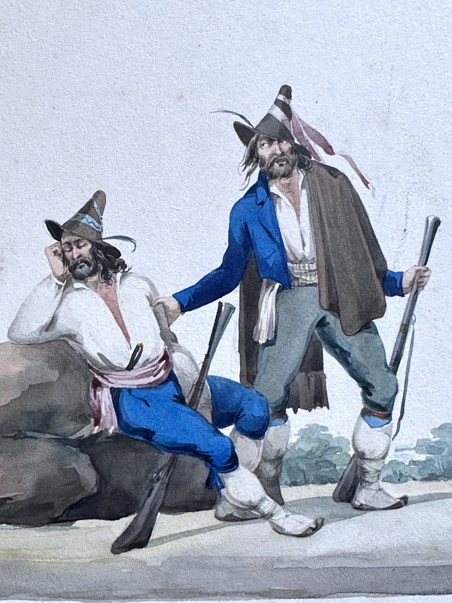 Dessin brigand Napolitain armé de tromblon Romantisme aquarelle Italie -photo-1