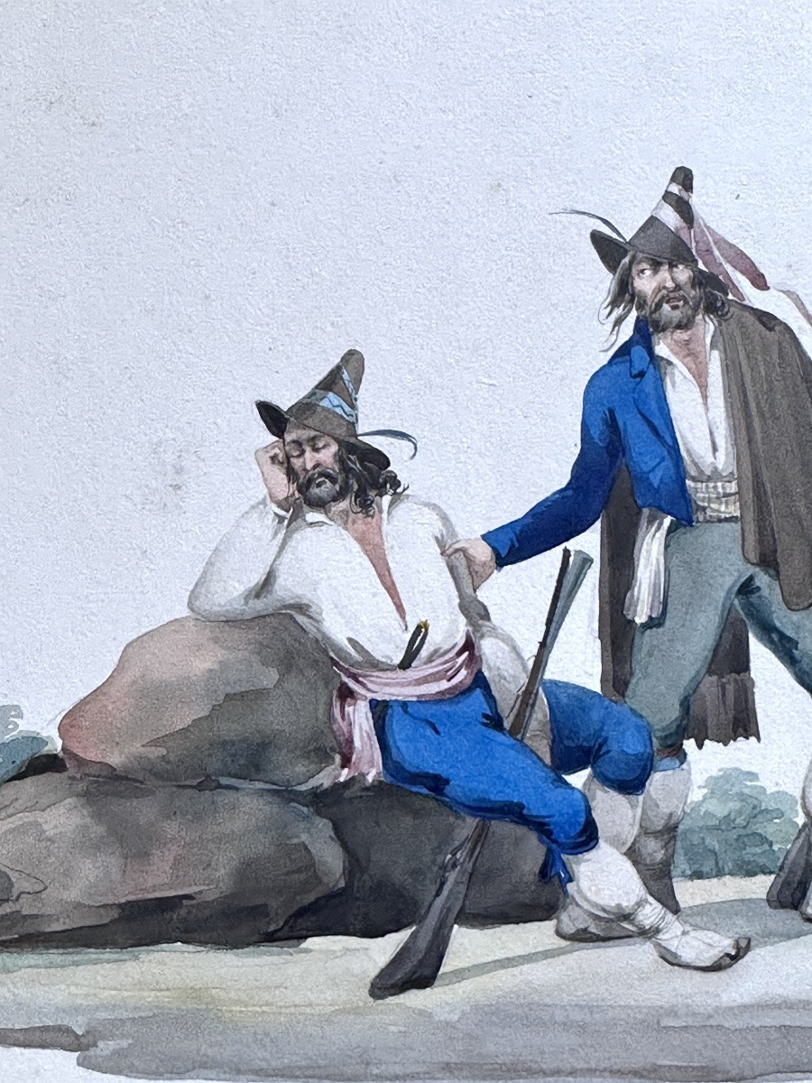 Dessin brigand Napolitain armé de tromblon Romantisme aquarelle Italie -photo-2