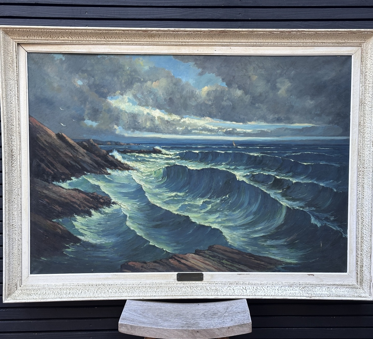 Auberger Grand Tableau Marine bord de mer La Vague Bretagne Saint-Lunaire art déco Ciel -photo-2