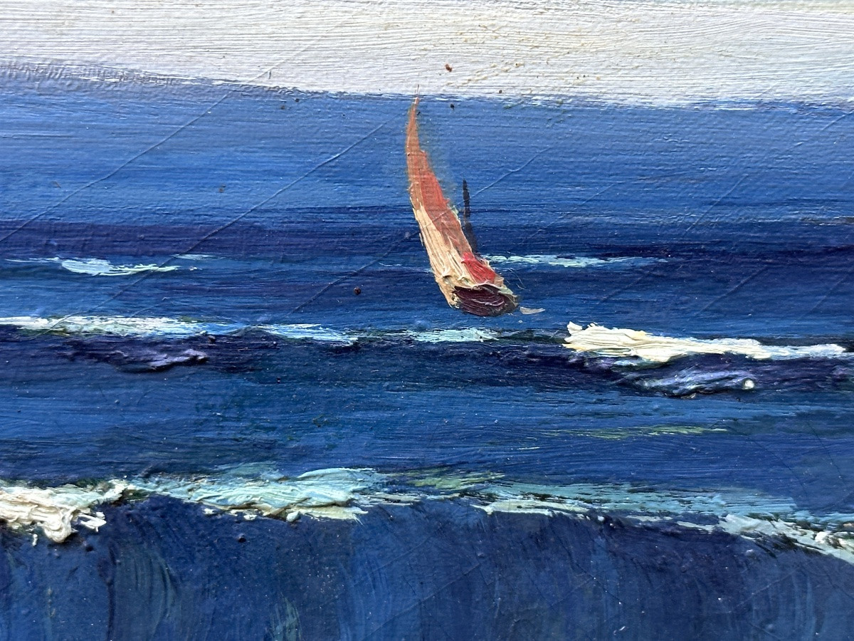 Auberger Grand Tableau Marine bord de mer La Vague Bretagne Saint-Lunaire art déco Ciel -photo-2