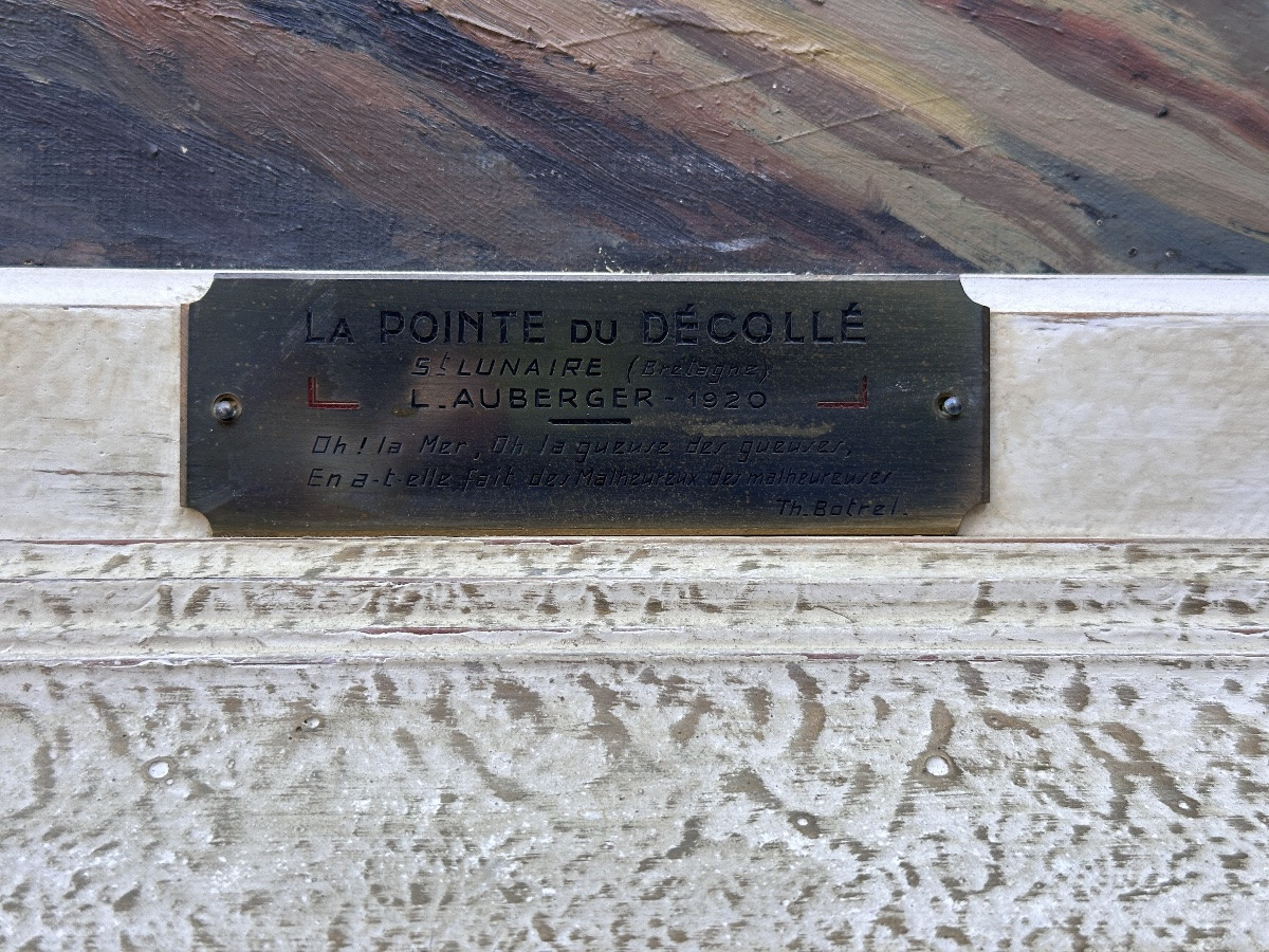 Auberger Grand Tableau Marine bord de mer La Vague Bretagne Saint-Lunaire art déco Ciel -photo-4