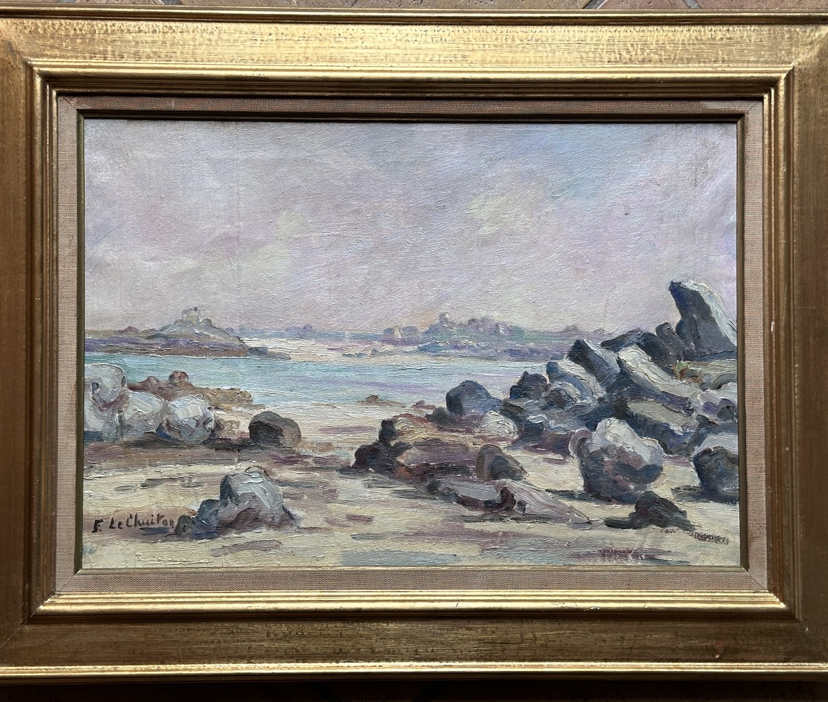 Fernand le Chuiton Tableau  Bretagne Finistère bord de mer marine marée basse Bateau 1930-photo-2