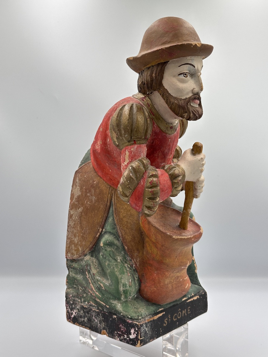 Statue religieuse bois sculpté Saint Côme Patron des Chirurgiens martyr -photo-2