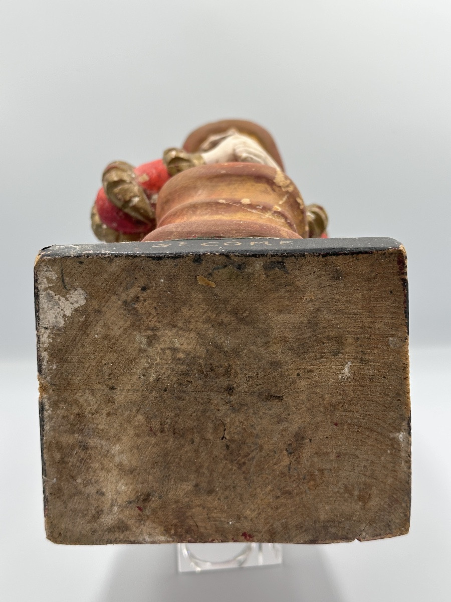 Statue religieuse bois sculpté Saint Côme Patron des Chirurgiens martyr -photo-5