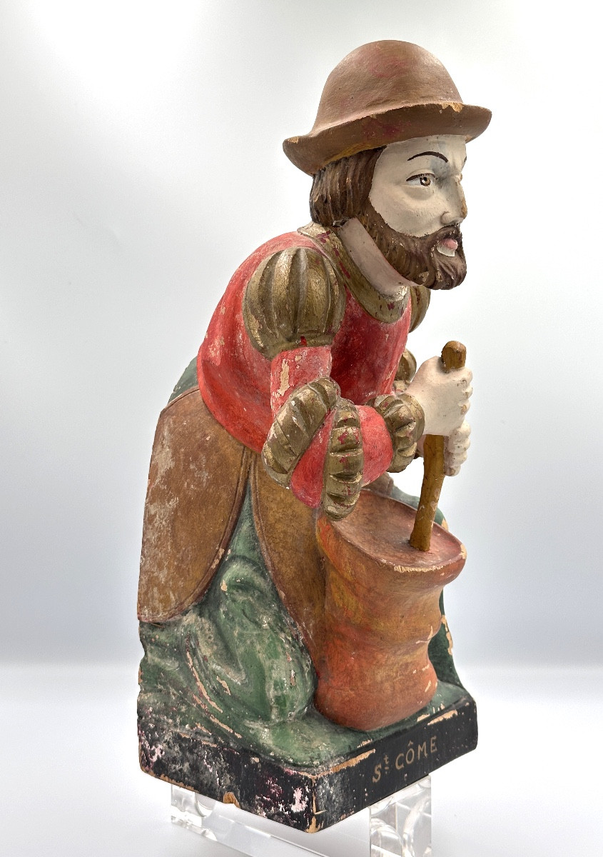 Statue religieuse bois sculpté Saint Côme Patron des Chirurgiens martyr 