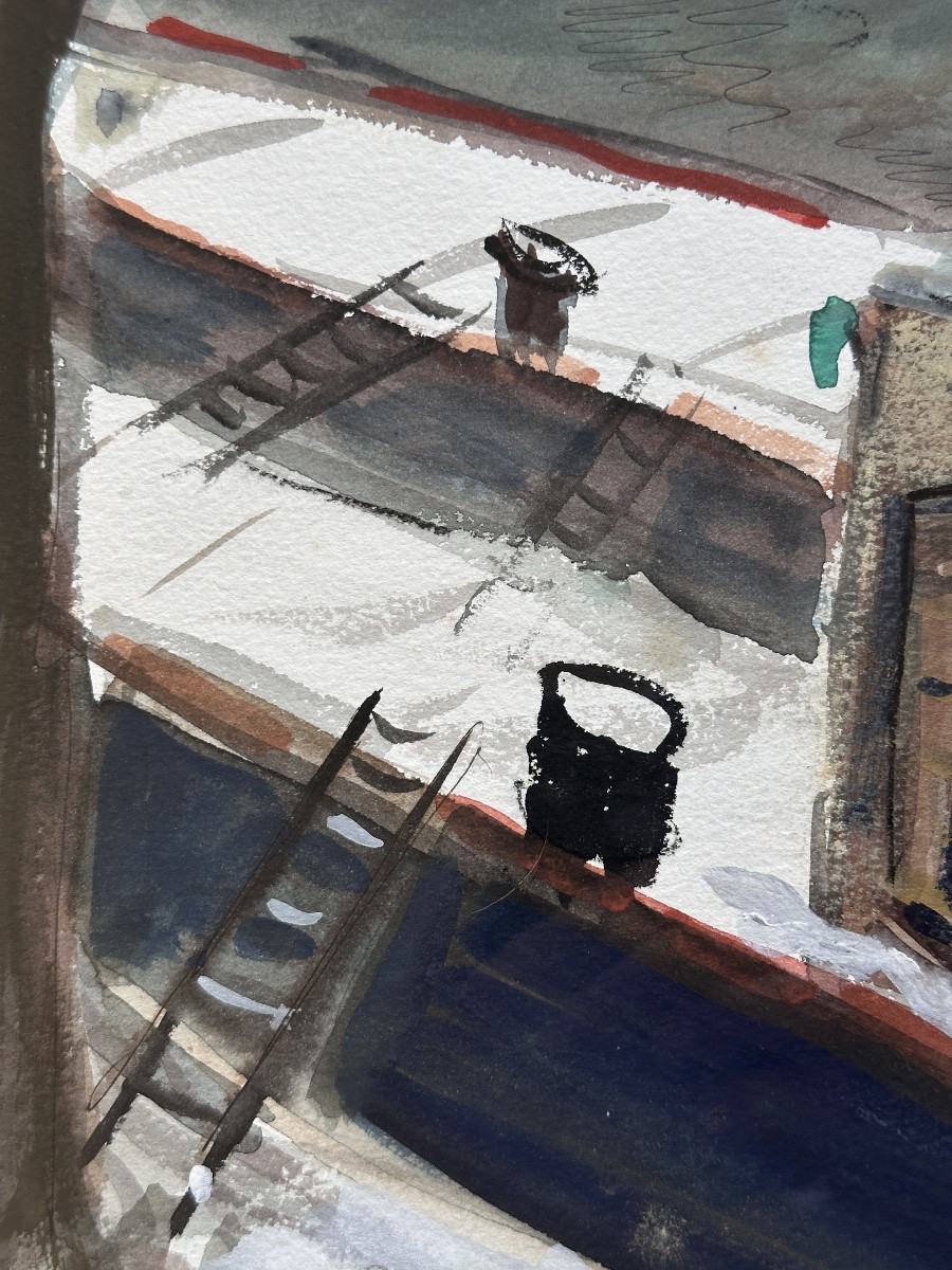  Dubuc Barges Docked In The Snow With Tricolor Flags Bord De Seine Paris-photo-3