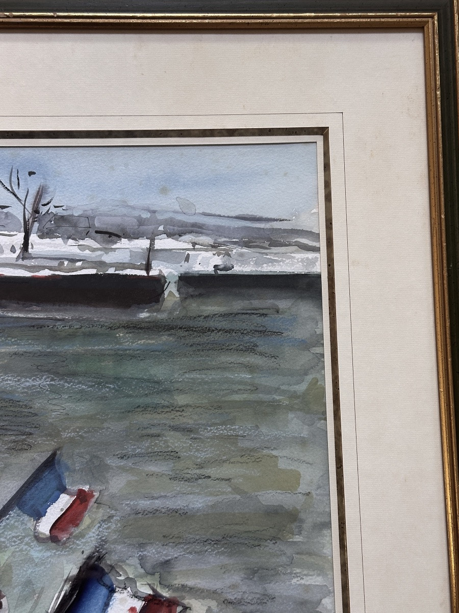  Dubuc Barges Docked In The Snow With Tricolor Flags Bord De Seine Paris-photo-6