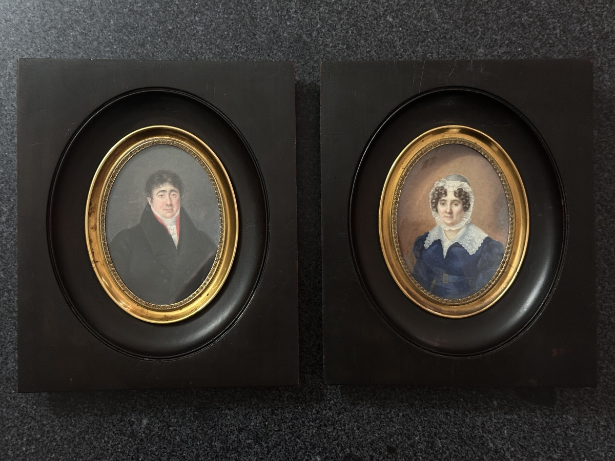  Pair Of Large Miniature Romantic Couple Costume Frame 1830-photo-2