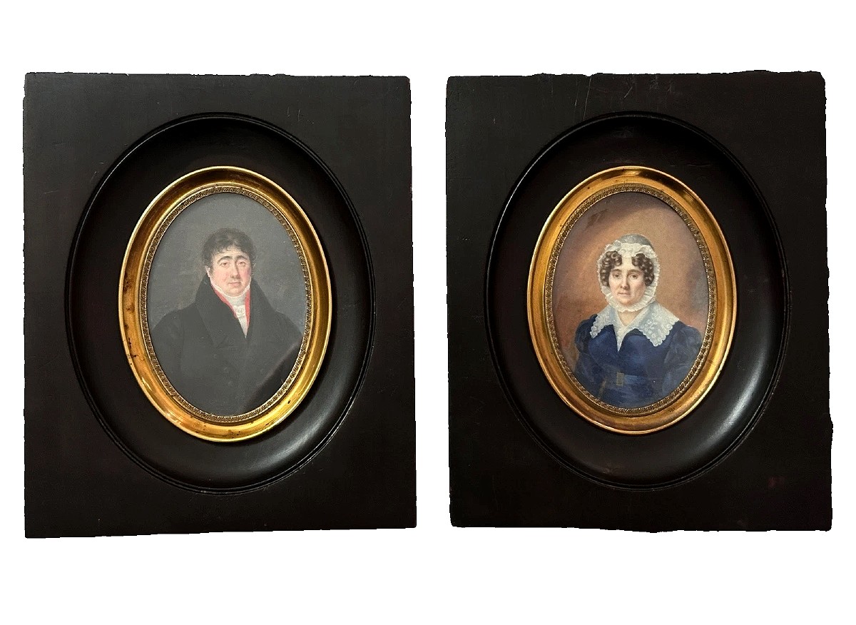  Pair Of Large Miniature Romantic Couple Costume Frame 1830
