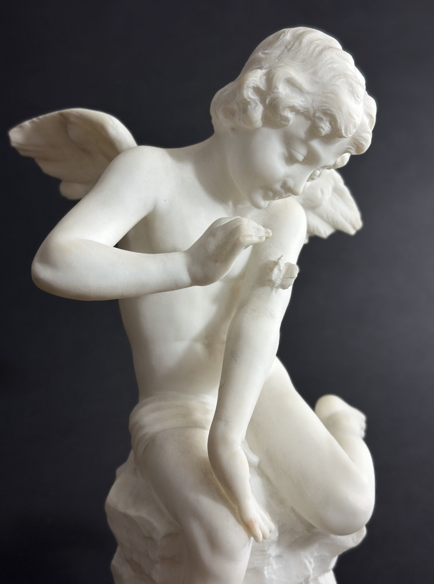 Pugi Sculpture Angel Love Butterfly Psyche Antique Alabaster 19th Century-photo-2