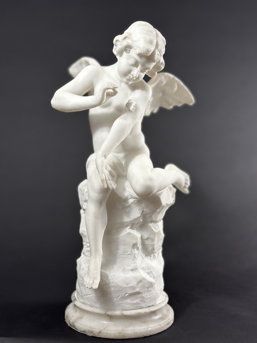 Pugi Sculpture Angel Love Butterfly Psyche Antique Alabaster 19th Century-photo-3