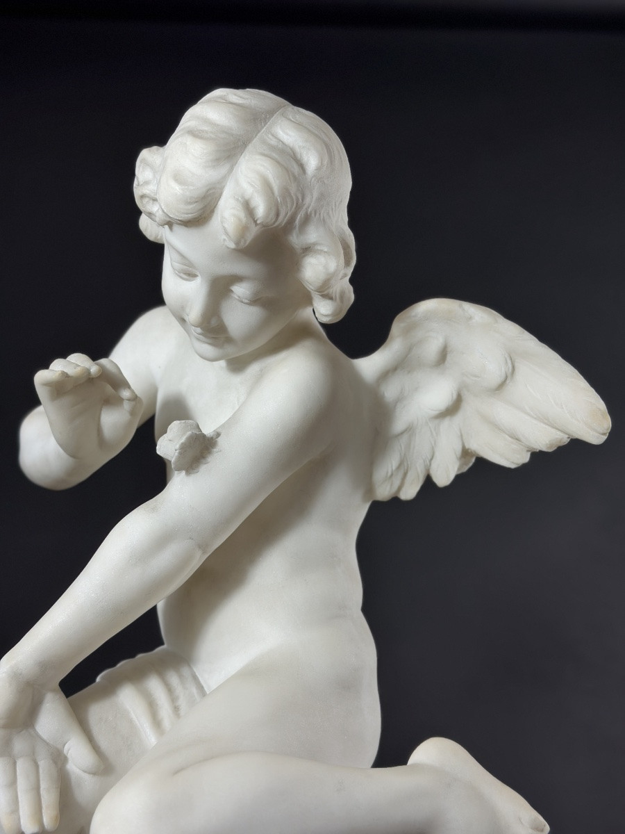 Pugi  sculpture Ange Amour papillon Psyché antique Albâtre 19ème-photo-1