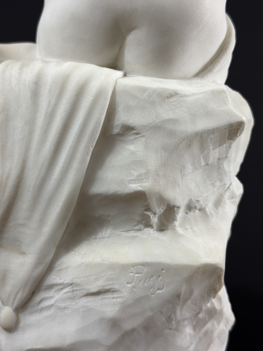 Pugi Sculpture Angel Love Butterfly Psyche Antique Alabaster 19th Century-photo-4