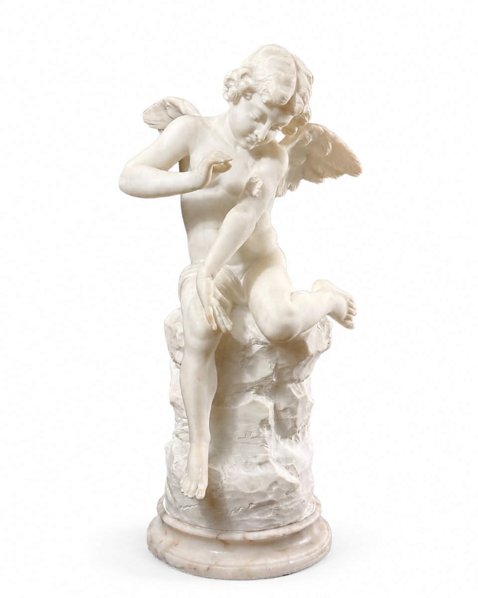 Pugi Sculpture Angel Love Butterfly Psyche Antique Alabaster 19th Century-photo-5