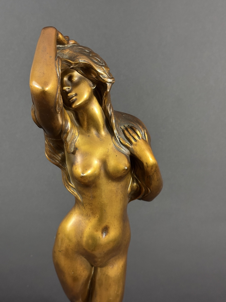 Marcel Début Gilded Bronze Portrait Nude Flower Woman Nature Allegory Symbolism Art Nouveau-photo-3