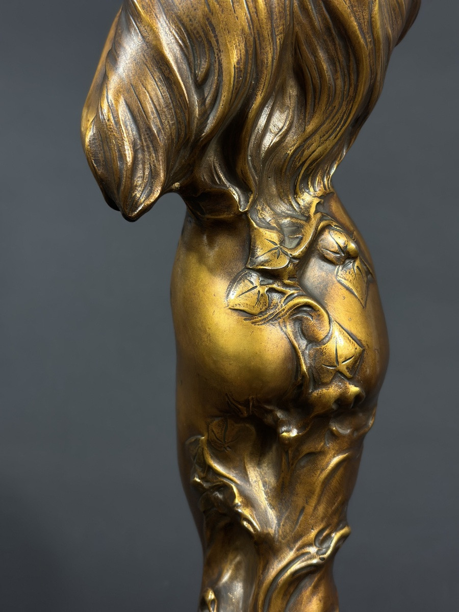 Marcel Début Gilded Bronze Portrait Nude Flower Woman Nature Allegory Symbolism Art Nouveau-photo-1