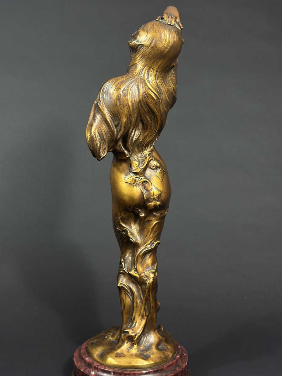 Marcel Début Gilded Bronze Portrait Nude Flower Woman Nature Allegory Symbolism Art Nouveau-photo-2