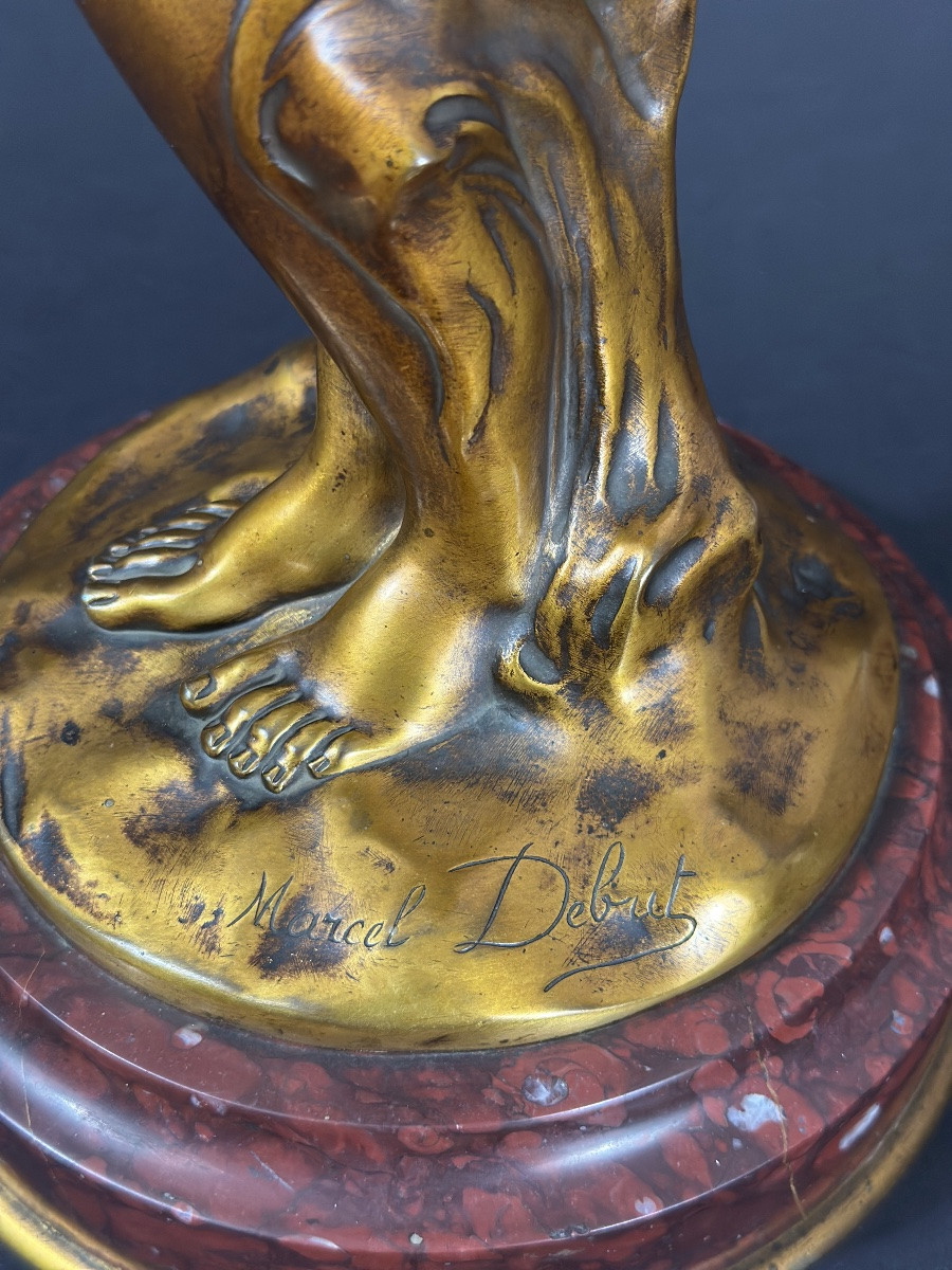 Marcel Début Gilded Bronze Portrait Nude Flower Woman Nature Allegory Symbolism Art Nouveau-photo-3