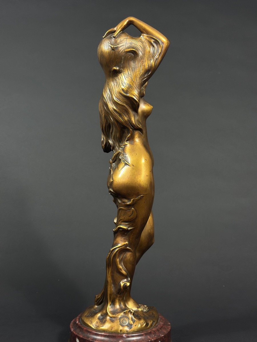 Marcel Début Gilded Bronze Portrait Nude Flower Woman Nature Allegory Symbolism Art Nouveau-photo-6
