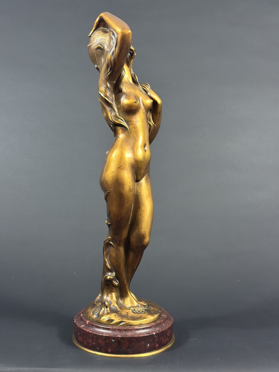 Marcel Début Gilded Bronze Portrait Nude Flower Woman Nature Allegory Symbolism Art Nouveau-photo-7
