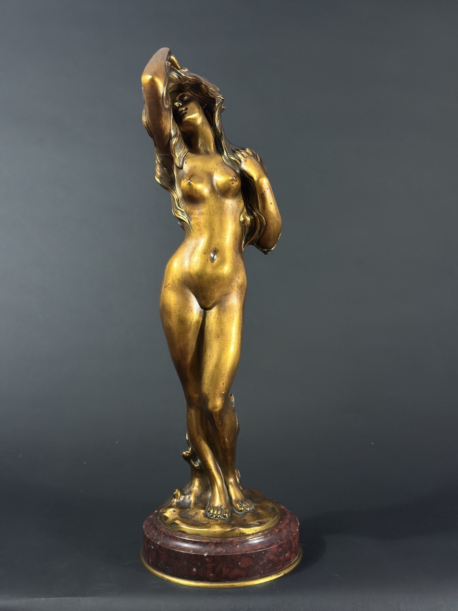 Marcel Début Gilded Bronze Portrait Nude Flower Woman Nature Allegory Symbolism Art Nouveau-photo-8