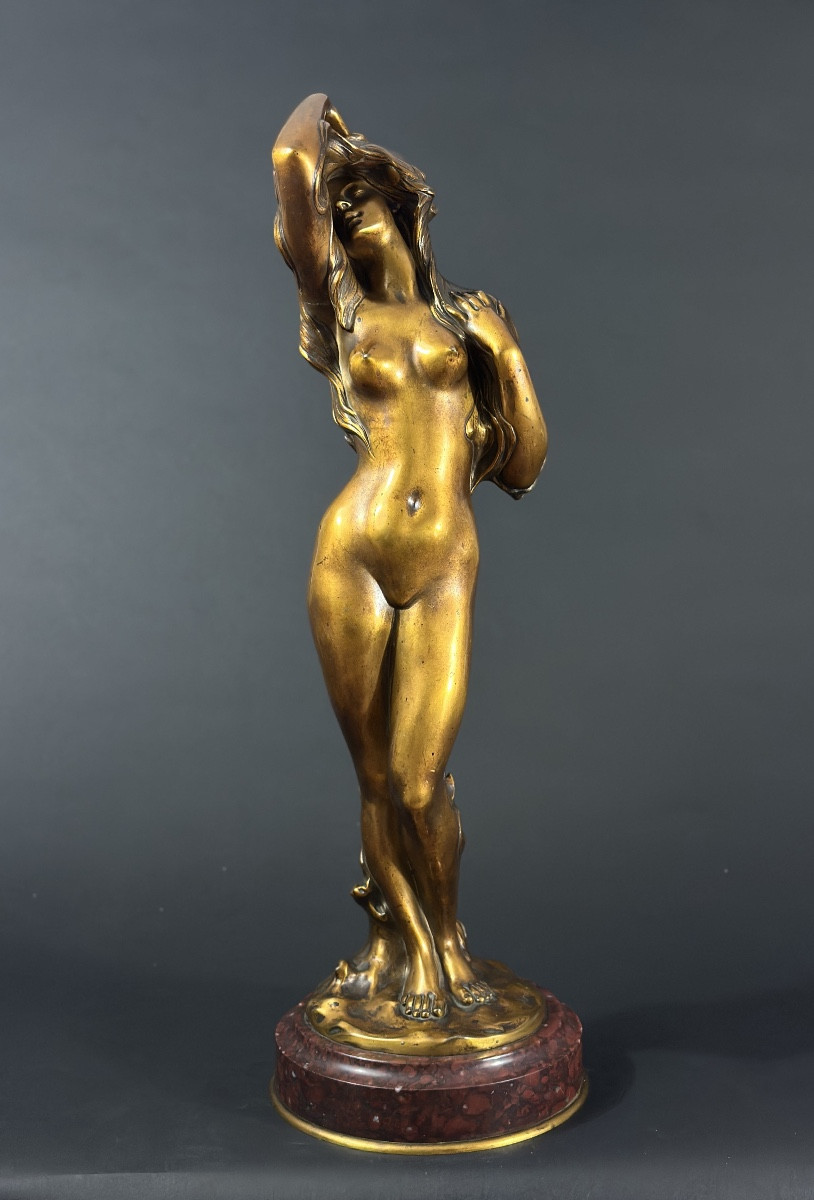 Marcel Début Gilded Bronze Portrait Nude Flower Woman Nature Allegory Symbolism Art Nouveau