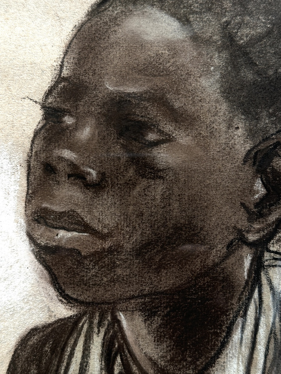 Louis Jean Beaupuy Old Drawing Portrait Of A Young Girl Madagascar Art Deco-photo-6